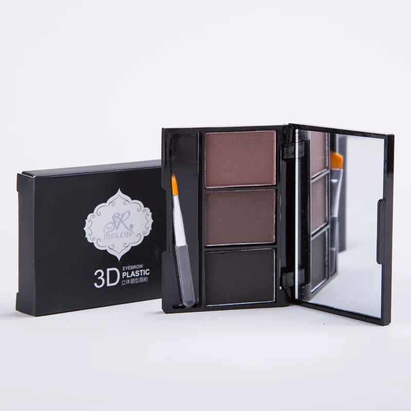 3 Color Eyebrow Powder Palette Cosmetic 3D Eye Brow Enhancer Professional Waterproof Makeup Eye Shadow with Brush Mirror Box