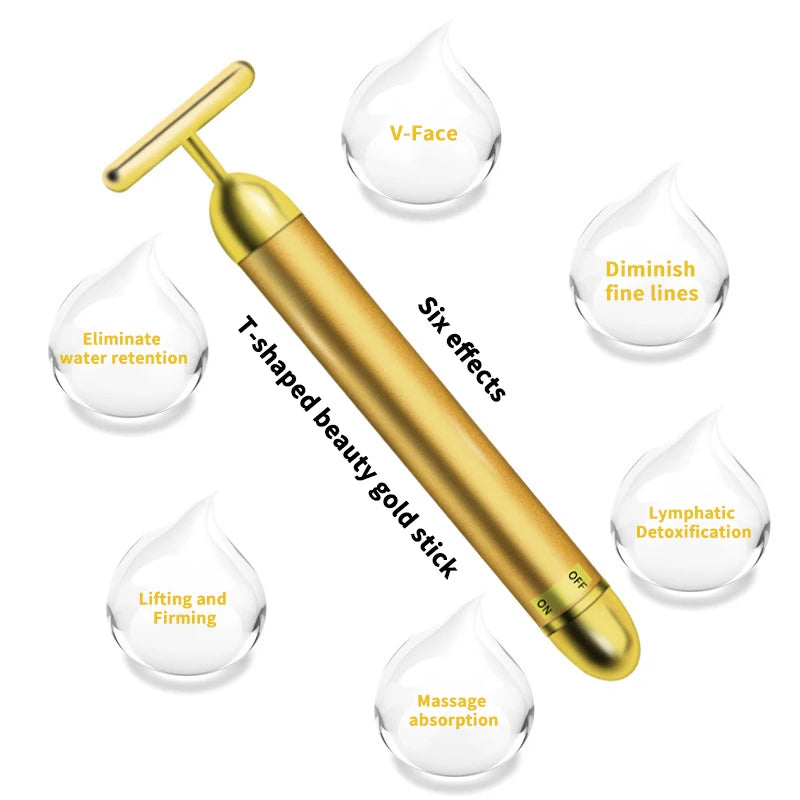 Revitalize Your Skin with the T-Shape 24K Electric Facial Massager - Vibrating Beauty Bar for Tightening and Slimming
