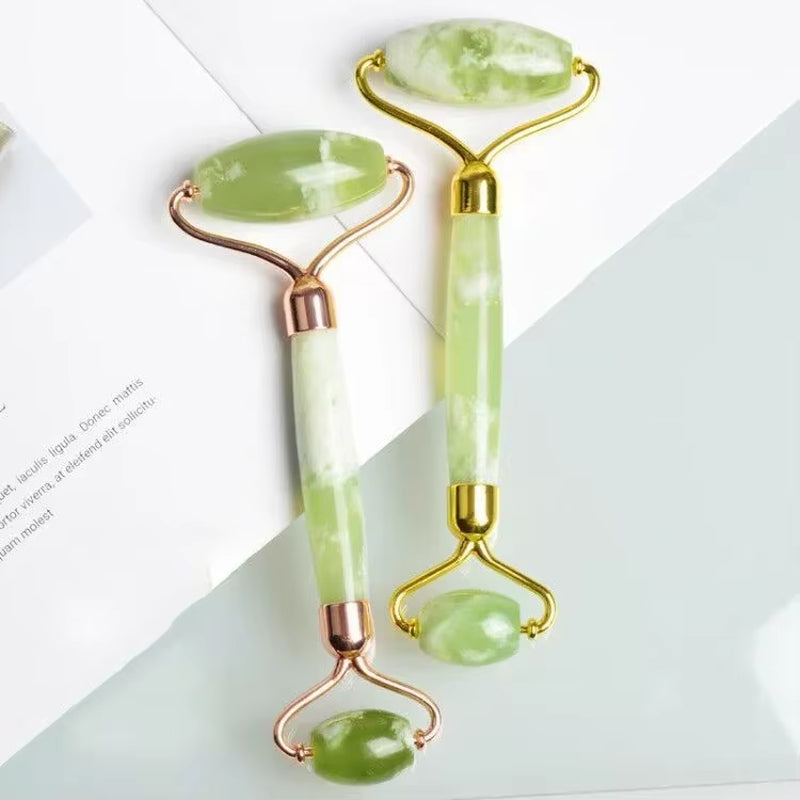 Double Heads Facial Jade Massage Roller Natural Stone Massager Neck Lift Face Massager for Facial Relaxation and Skin Care