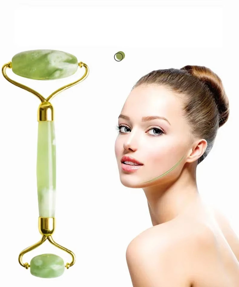 Double Heads Facial Jade Massage Roller Natural Stone Massager Neck Lift Face Massager for Facial Relaxation and Skin Care